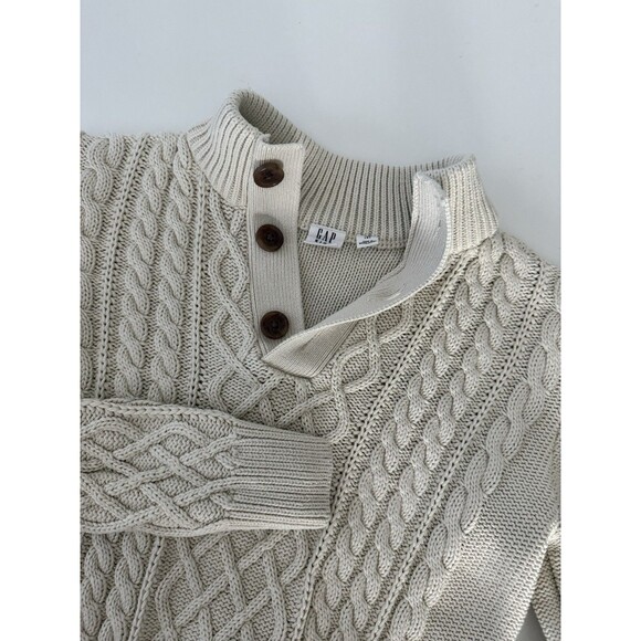 GAP Kids Boys Medium Pullover Cable Knit Fishermans Sweater Cream Beige - Picture 2 of 10